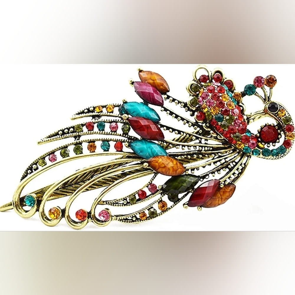 Chinese Court Style Crystal Peacock Hair Clip Oriental Hairpin